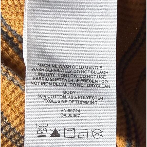 Columbia Orange Waffle Knit Thermal Top Size XL Striped Split Neck Tee Shirt - Picture 6 of 6